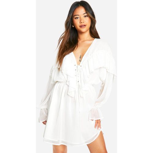 Robe Courte En Mousseline De Soie À Volants - 38 - boohoo - Modalova