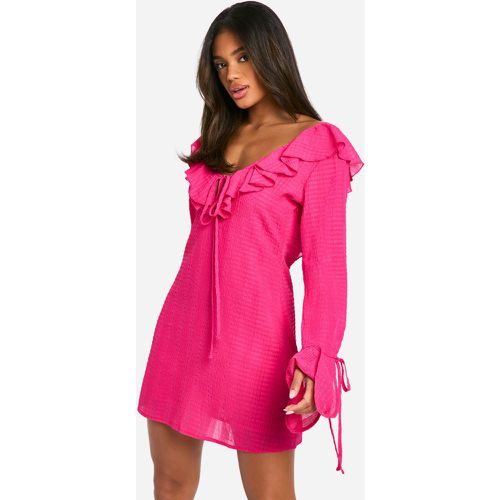 Robe Droite À Volants En Mousseline De Soie - 38 - boohoo - Modalova