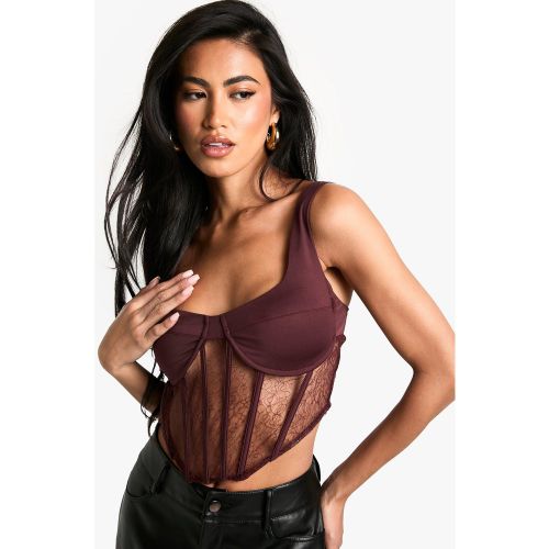 Corset Satiné À Dentelle - 38 - boohoo - Modalova