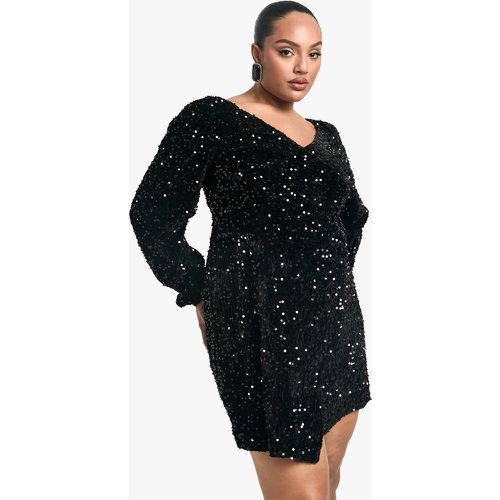 Grande Taille - Robe Trapèze En Velours À Paillettes - 46 - boohoo - Modalova