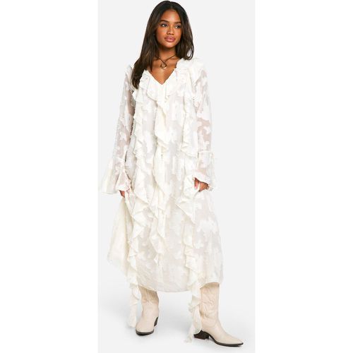 Robe Mi-Longue Fleurie À Volants - 38 - boohoo - Modalova