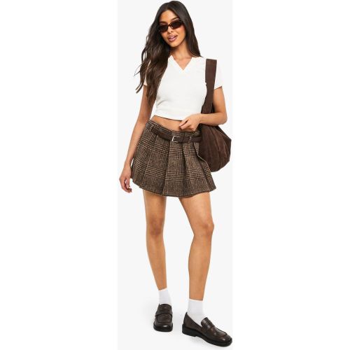 Mini-Jupe À Ceinture Et Motif Pied-De-Poule - 34 - boohoo - Modalova