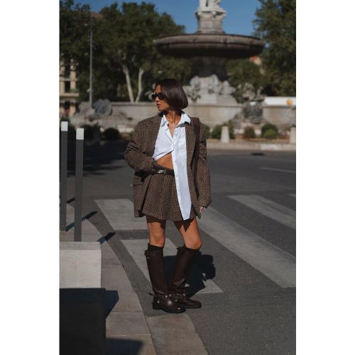 Mini-Jupe À Ceinture Et Motif Pied-De-Poule - 34 - boohoo - Modalova