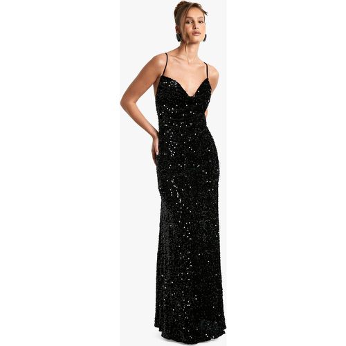 Robe Longue Pailletée À Col Bénitier En Velours - 38 - boohoo - Modalova