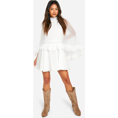 Robe Courte En Mousseline De Soie À Manches Capées Et Volants - 36 - boohoo - Modalova