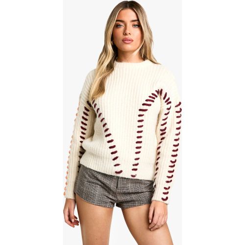 Pull En Maille Côtelée À Coutures Contrastantes - S - boohoo - Modalova