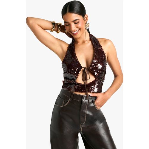 Crop Top Pailleté À Dos Nu Et Attaches - 36 - boohoo - Modalova