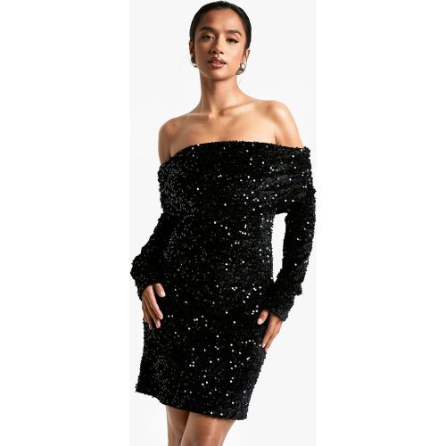 Petite" - Robe Courte Pailletée En Velours - 34 - boohoo - Modalova