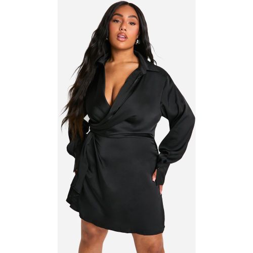 Grande Taille - Robe Chemise Courte À Décolleté Plongeant - 44 - boohoo - Modalova