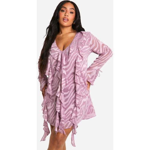 Grande Taille - Robe Droite À Volants Et Imprimé Zèbre - 44 - boohoo - Modalova