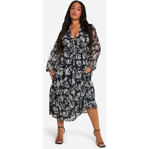 Grande Taille - Robe Mi-Longue Fleurie À Volants - 56 - boohoo - Modalova