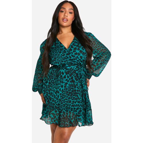 Grande Taille - Robe Patineuse Volantée À Imprimé Léopard - 56 - boohoo - Modalova