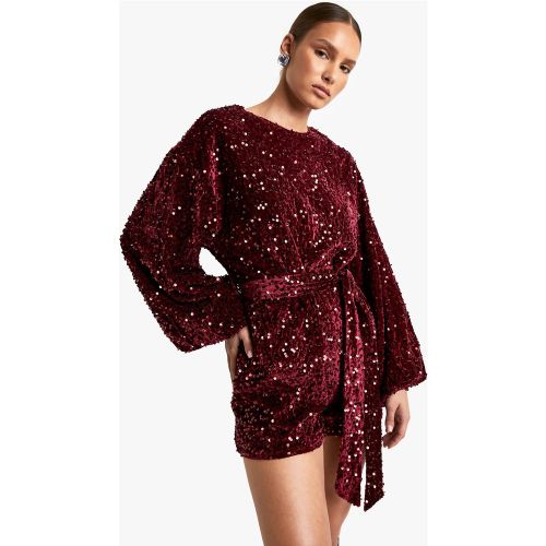 Combishort Fluide Pailleté À Ceinture Et Manches Longues - 36 - boohoo - Modalova