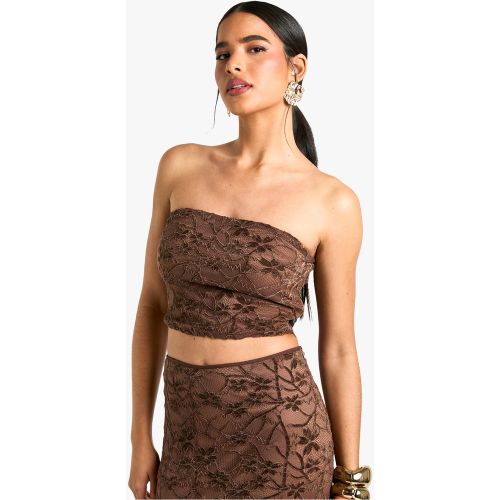 Top Bandeau En Velours Et Dentelle - 38 - boohoo - Modalova