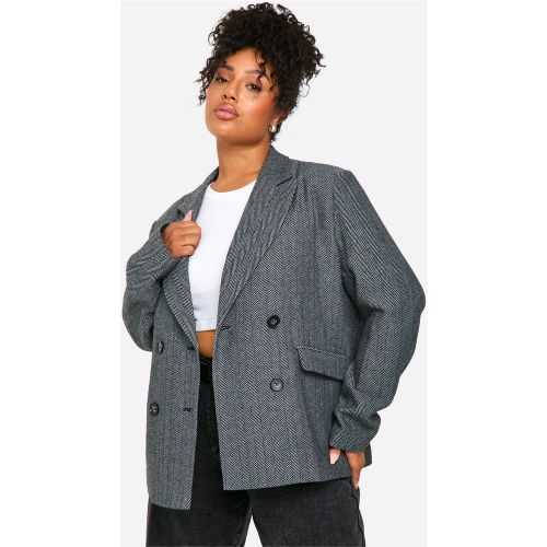 Grande Taille - Blazer Croisé Effet Laine À Chevrons - 44 - boohoo - Modalova