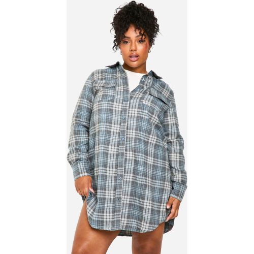 Grande Taille - Robe Chemise À Carreaux En Maille Brossée - 44 - boohoo - Modalova