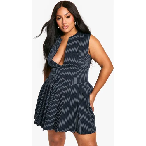 Grande Taille - Robe Plissée À Rayures - 44 - boohoo - Modalova