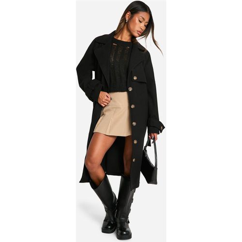 Manteau En Laine À Ceinture - 36 - boohoo - Modalova