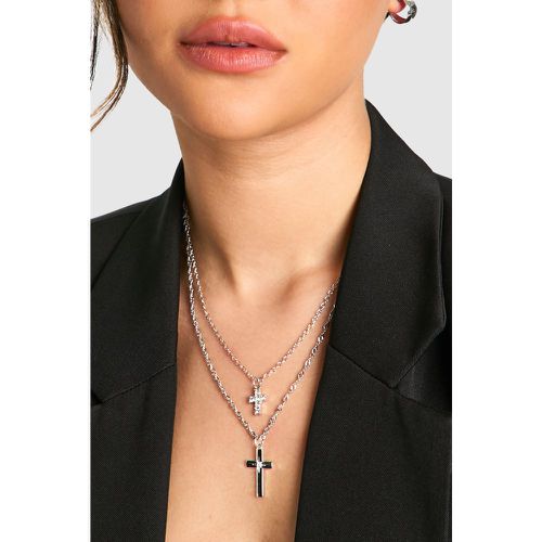 Collier Superposé À Strass Et Croix - One Size - boohoo - Modalova