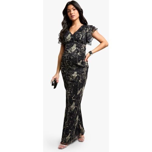 Maternité - Robe Longue De Grossesse À Manches Volantées Et Imprimé Serpent - 38 - boohoo - Modalova