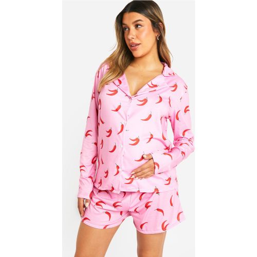 Maternité - Ensemble De Pyjama De Grossesse Avec Chemise À Manches Longues Et Short - 36 - boohoo - Modalova