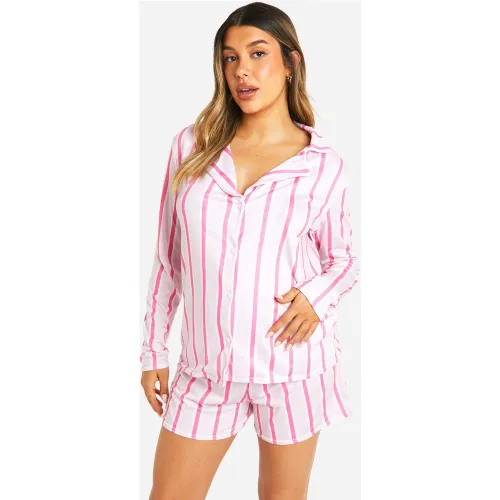 Maternité - Ensemble De Pyjama Avec Chemise Rayée Et Short - 38 - boohoo - Modalova