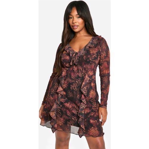 Grande Taille - Robe À Volants Et Imprimé Animal - 44 - boohoo - Modalova