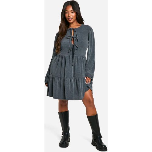 Grande Taille - Robe Babydoll Nouée Côtelée - 44 - boohoo - Modalova