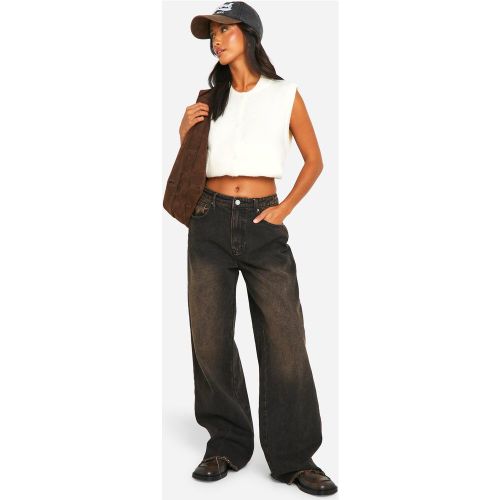 Petite" - Jean Large Délavé À Bords Bruts - 36 - boohoo - Modalova