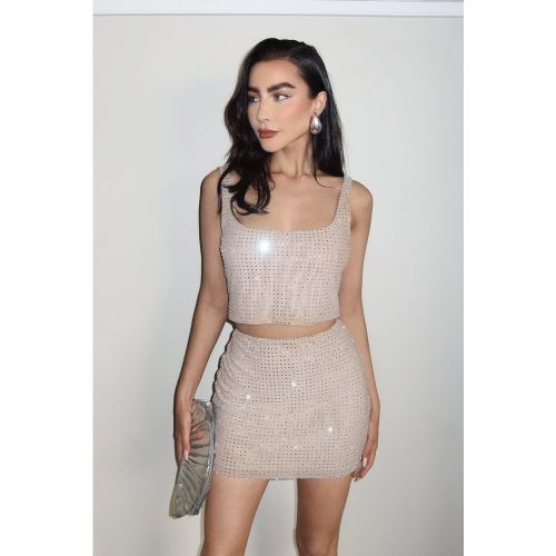 Ensemble Avec Crop Top Strassé Et Mini-Jupe - 36 - boohoo - Modalova