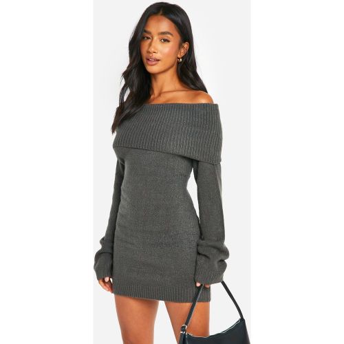 Petite" - Robe Pull Côtelée À Col Bateau - S - boohoo - Modalova