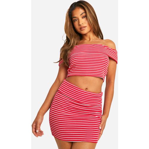 Petite" Stripe Ribbed Fold Over Mini Skirt - boohoo - Modalova