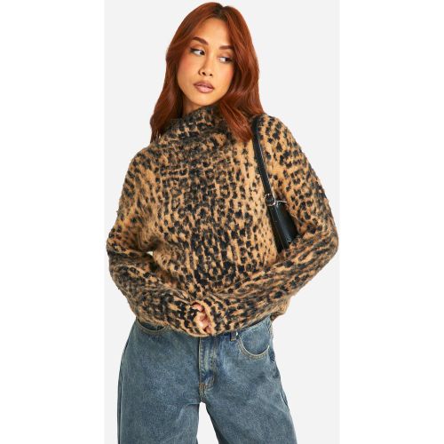 Pull À Col Roulé En Maille Brossée À Imprimé Léopard - S - boohoo - Modalova