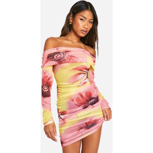 Robe Courte Fleurie En Mesh - 38 - boohoo - Modalova