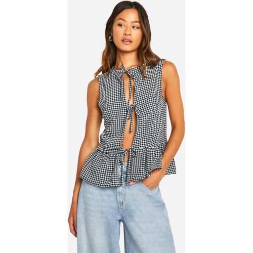 Tall" - Top Péplum À Attaches Et Imprimé Vichy - 34 - boohoo - Modalova