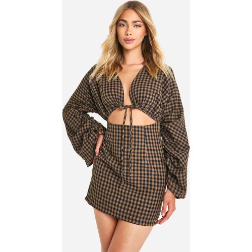 Robe Courte À Manches Larges Et Carreaux - 36 - boohoo - Modalova