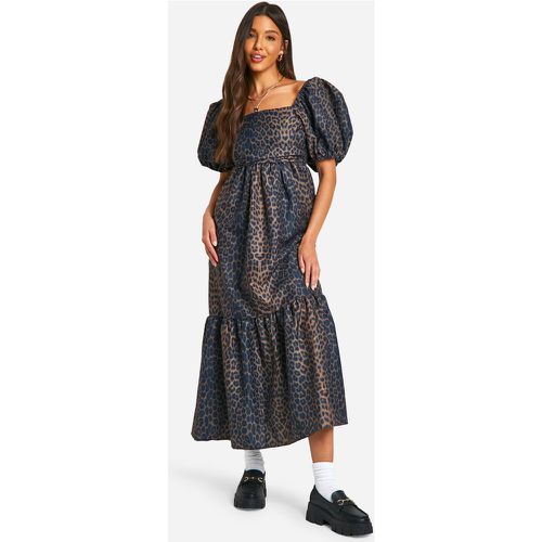 Robe Mi-Longue À Imprimé Léopard Et Manches Bouffantes - 40 - boohoo - Modalova