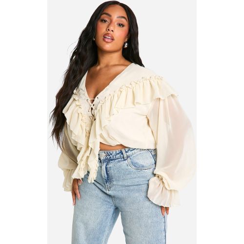 Grande Taille - Blouse À Volants Et Lacets - 44 - boohoo - Modalova