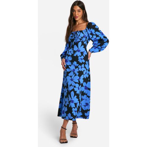 Robe Mi-Longue Fleurie À Manches Bouffantes - 38 - boohoo - Modalova