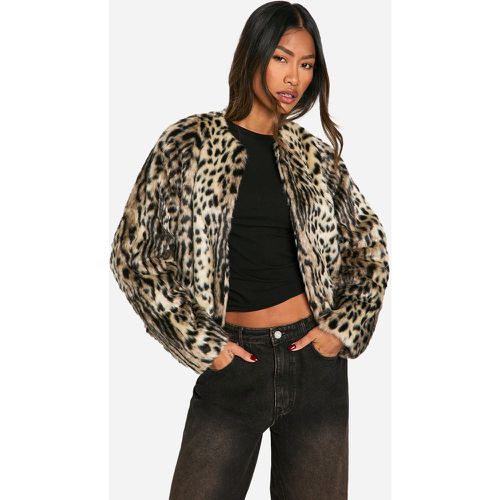 Veste Sans Col En Fausse Fourrure À Imprimé Guépard - 38 - boohoo - Modalova