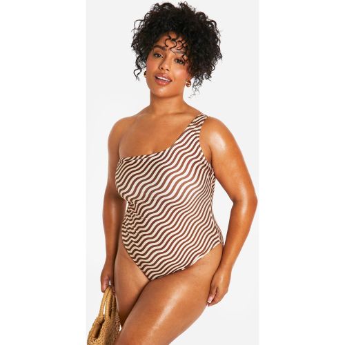 Grande Taille - Maillot De Bain Asymétrique À Imprimé Vagues - 56 - boohoo - Modalova