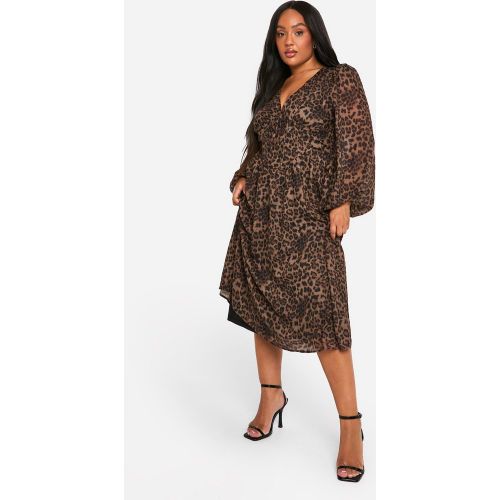Grande Taille - Robe Champêtre Mi-Longue À Imprimé Léopard - 50 - boohoo - Modalova