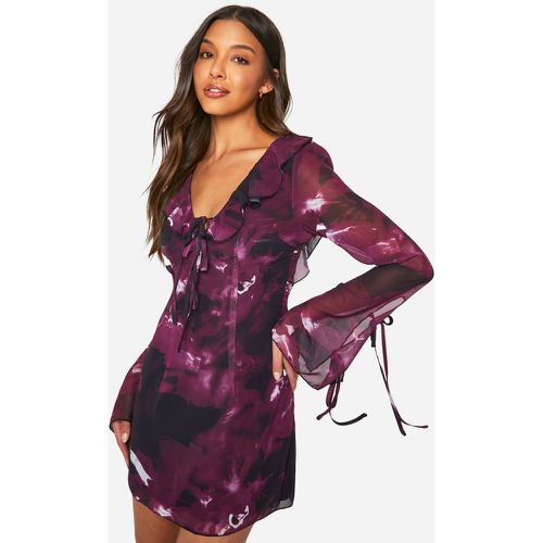 Robe Droite En Mousseline De Soie À Manches Nouées Et Volants - 42 - boohoo - Modalova