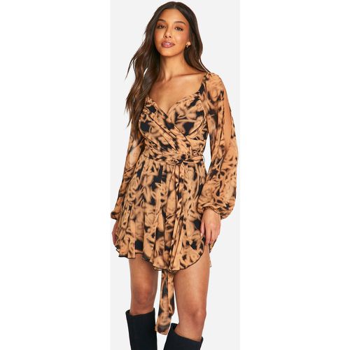 Robe Patineuse Fleurie En Dentelle À Manches Bouffantes - 38 - boohoo - Modalova