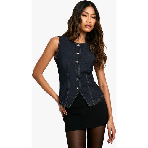 Gilet Long En Jean Stretch Boutonné - 36 - boohoo - Modalova