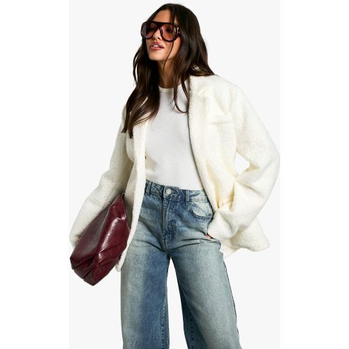 Blazer Effet Laine À Ceinture - Blanc Écru - 36, Blanc Écru - boohoo - Modalova