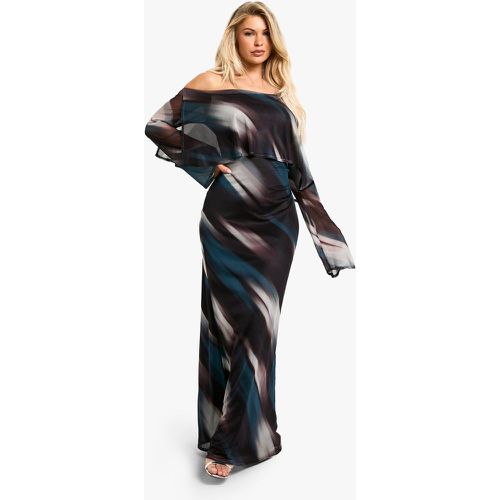 Robe Longue Drapée En Mesh À Imprimé Abstrait - 36 - boohoo - Modalova