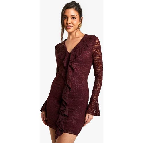 Robe Courte En Dentelle À Manches Évasées - 38 - boohoo - Modalova