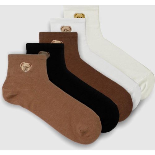 Lot De 5 Paires De Chaussettes À Broderie Ours - One Size - boohoo - Modalova