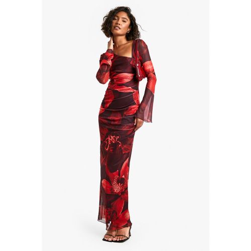 Tall" - Robe Asymétrique Longue Fleurie Froncée - 34 - boohoo - Modalova